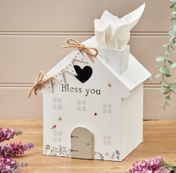 Tissue Holder House wooden with Robin & Bunting