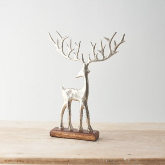 Brushed Silver Reindeer on Stand Large