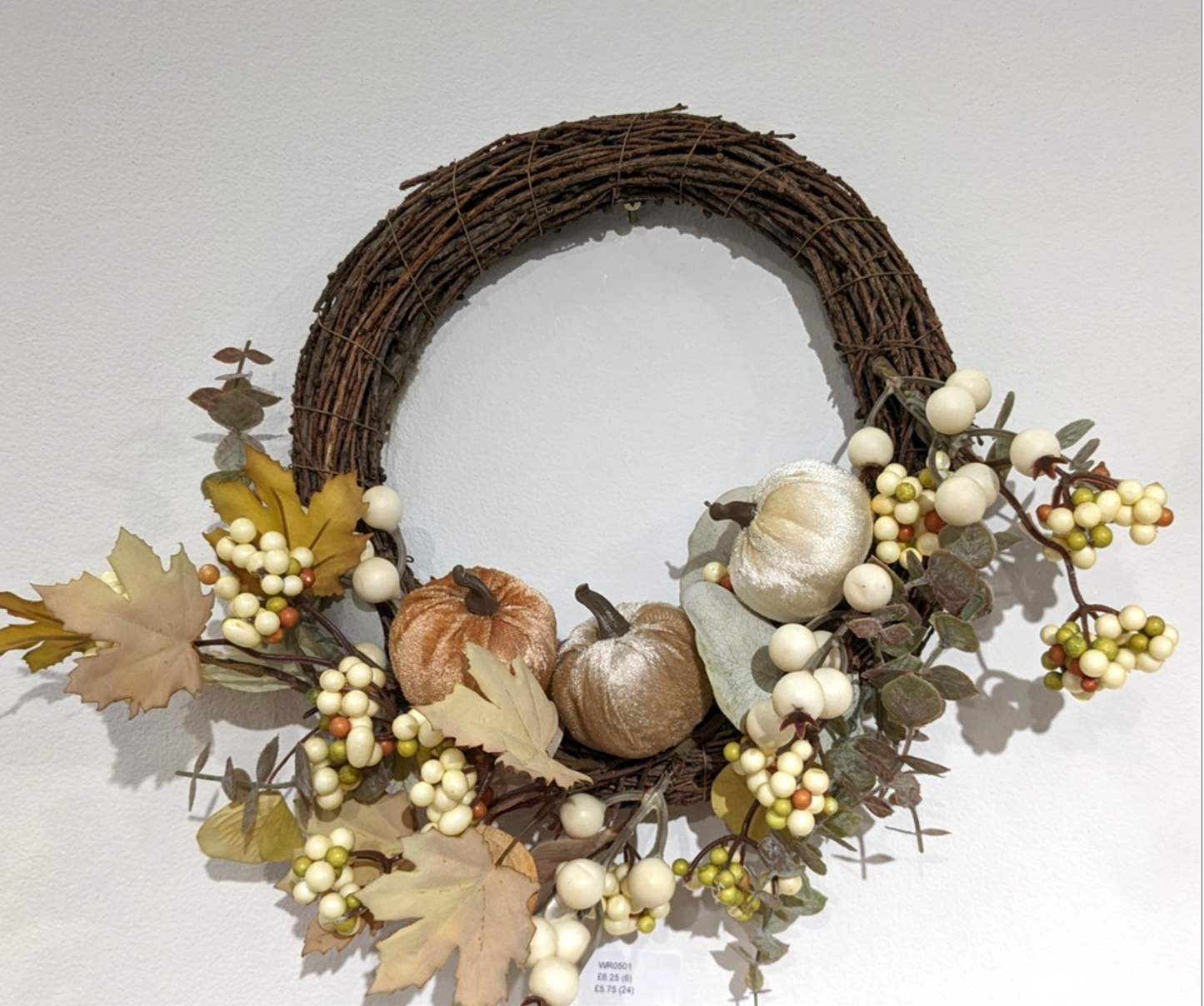 Champagne Pumpkins Autumnal half wreath