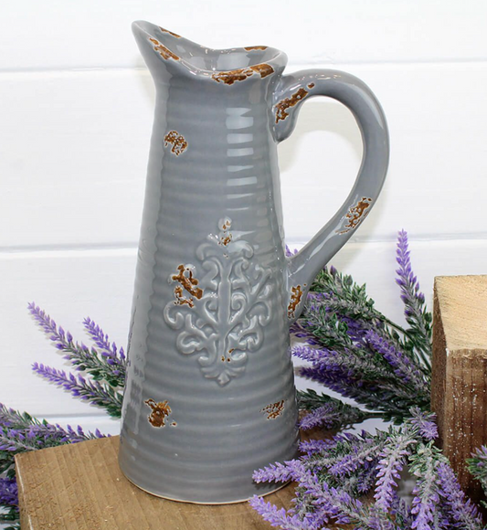 Grey Tall distressed brown accents Ceramic Jug