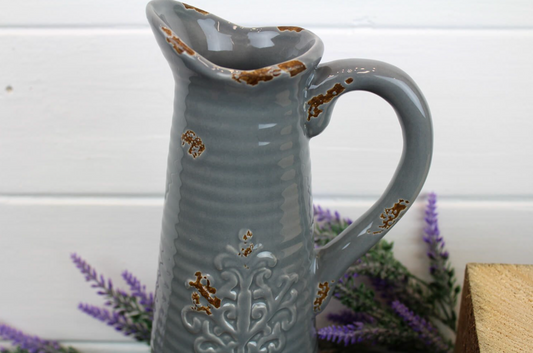 Grey Tall distressed brown accents Ceramic Jug