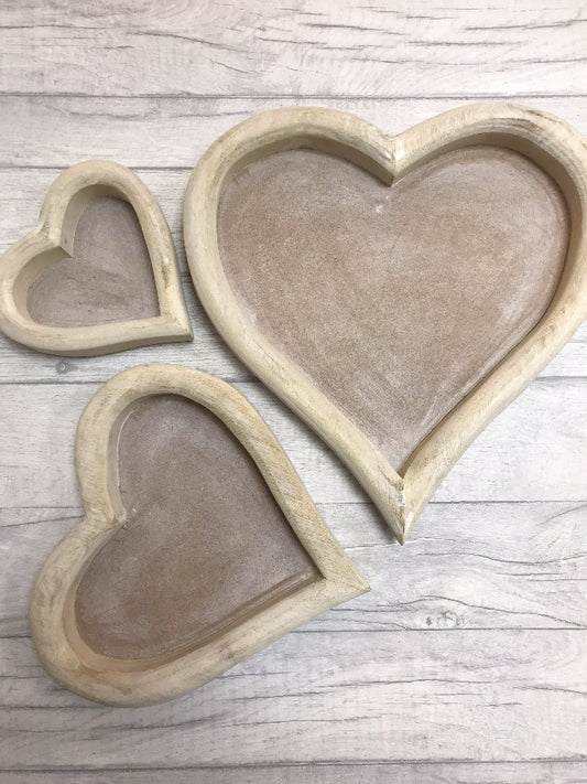 SET OF 3 WOODEN HEART TRAYS