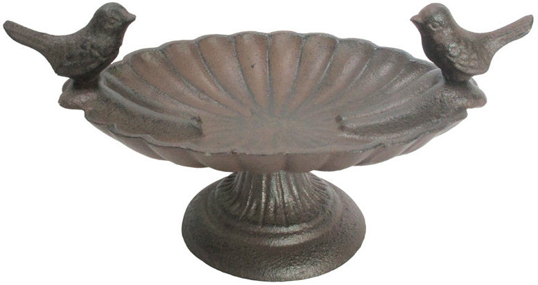 CAST IRON BIRDBATH ON PLINTH, 20.5CM