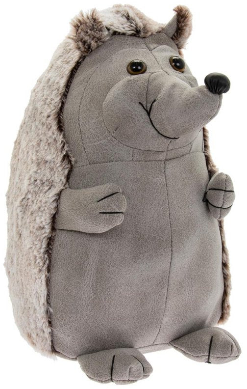GREY FAUX LEATHER HEDGEHOG DOORSTOP