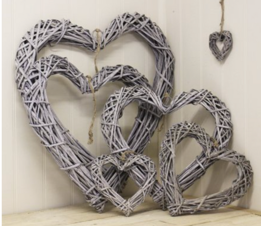 RATTAN HEART GREY WASH (Wreath) - available in various sizes