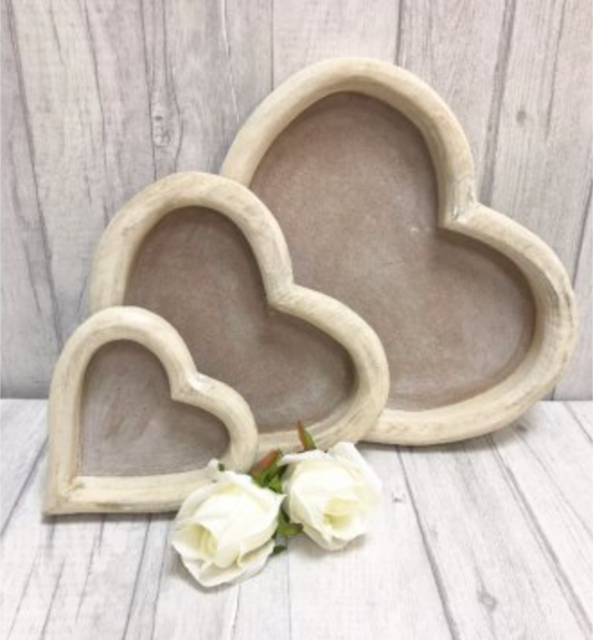 SET OF 3 WOODEN HEART TRAYS