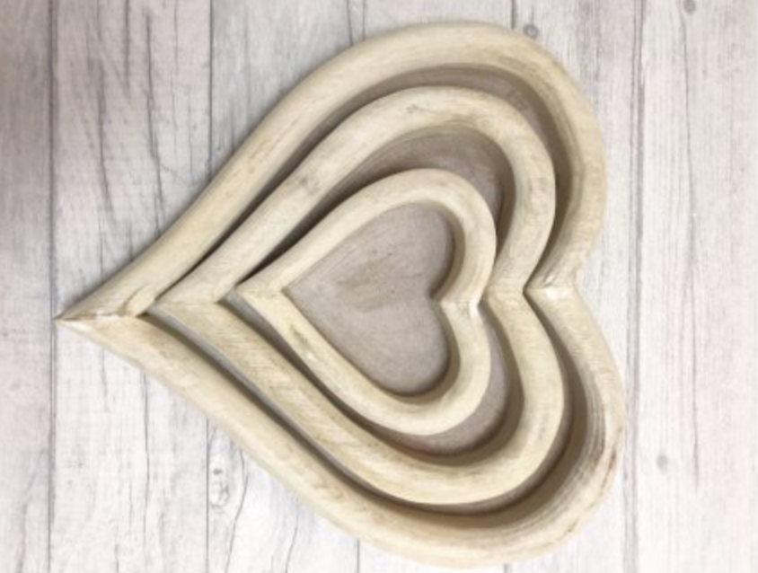 SET OF 3 WOODEN HEART TRAYS
