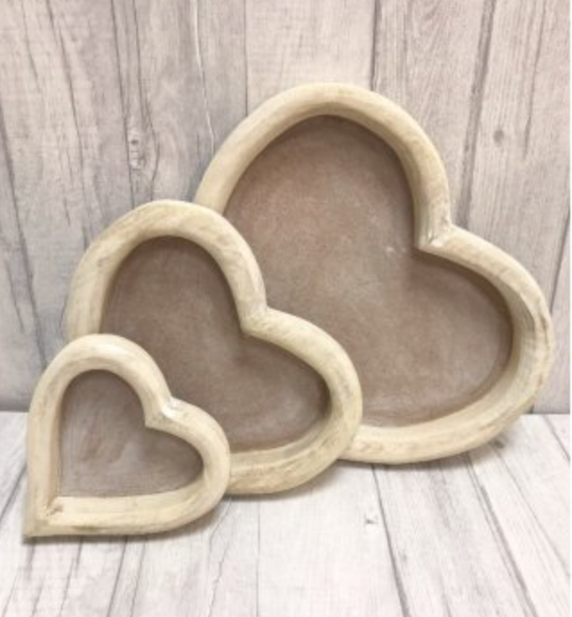 SET OF 3 WOODEN HEART TRAYS