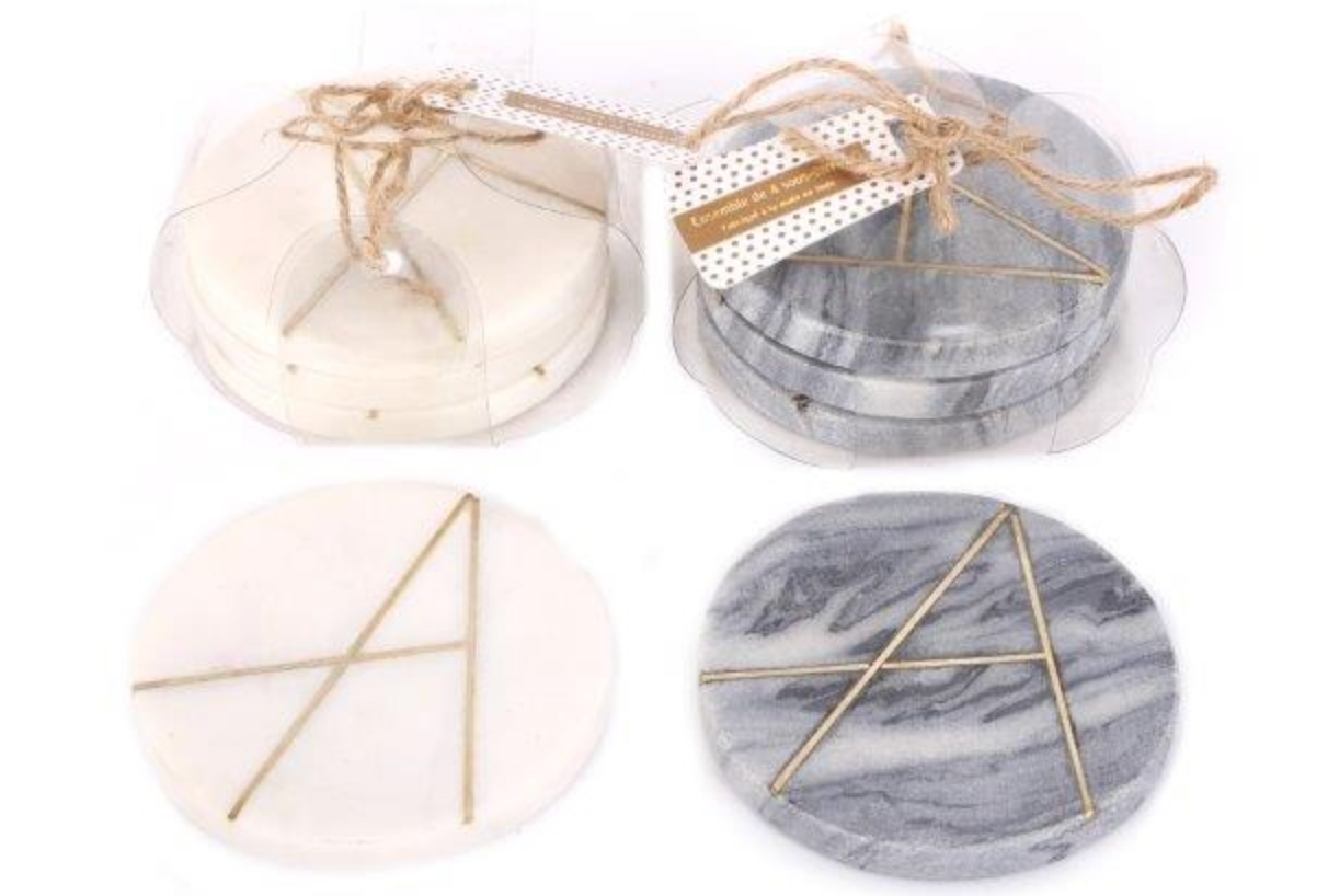Set Of 4 Round Marble Drink Coaster - available in various colours