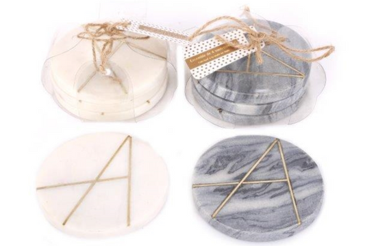 Set Of 4 Round Marble Drink Coaster - available in various colours