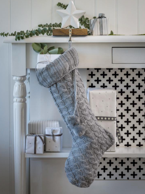 Christmas Knitted Stocking - Grey