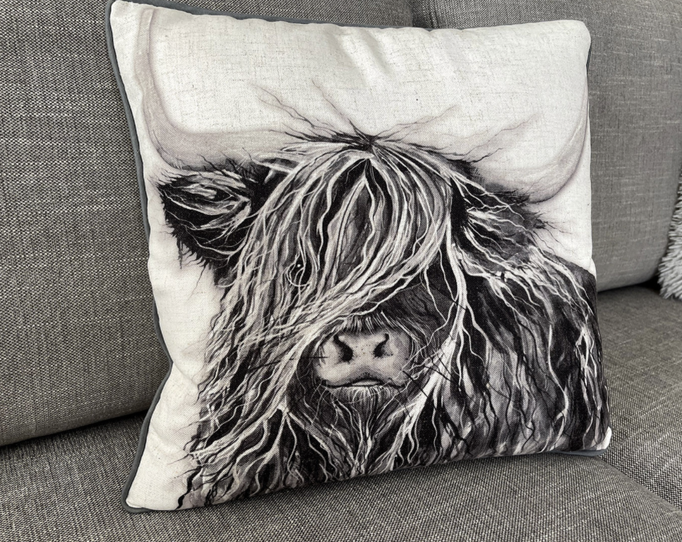Highland Cow Black & White Cushion