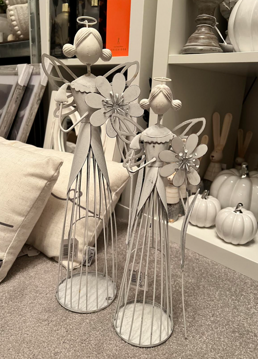 WHITE IRON ANGEL TEA LIGHT HOLDER - available in 2 sizes