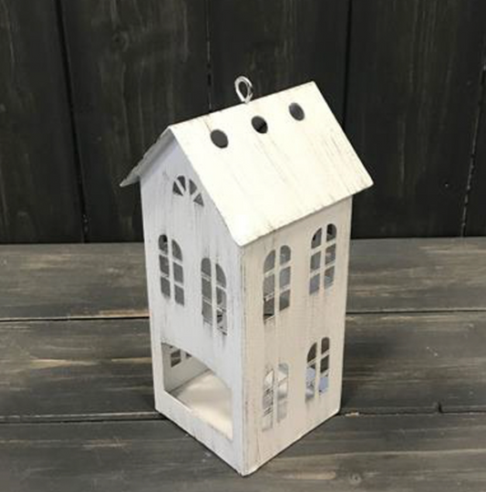 RUSTIC WHITE TALL TEA LIGHT HOUSE