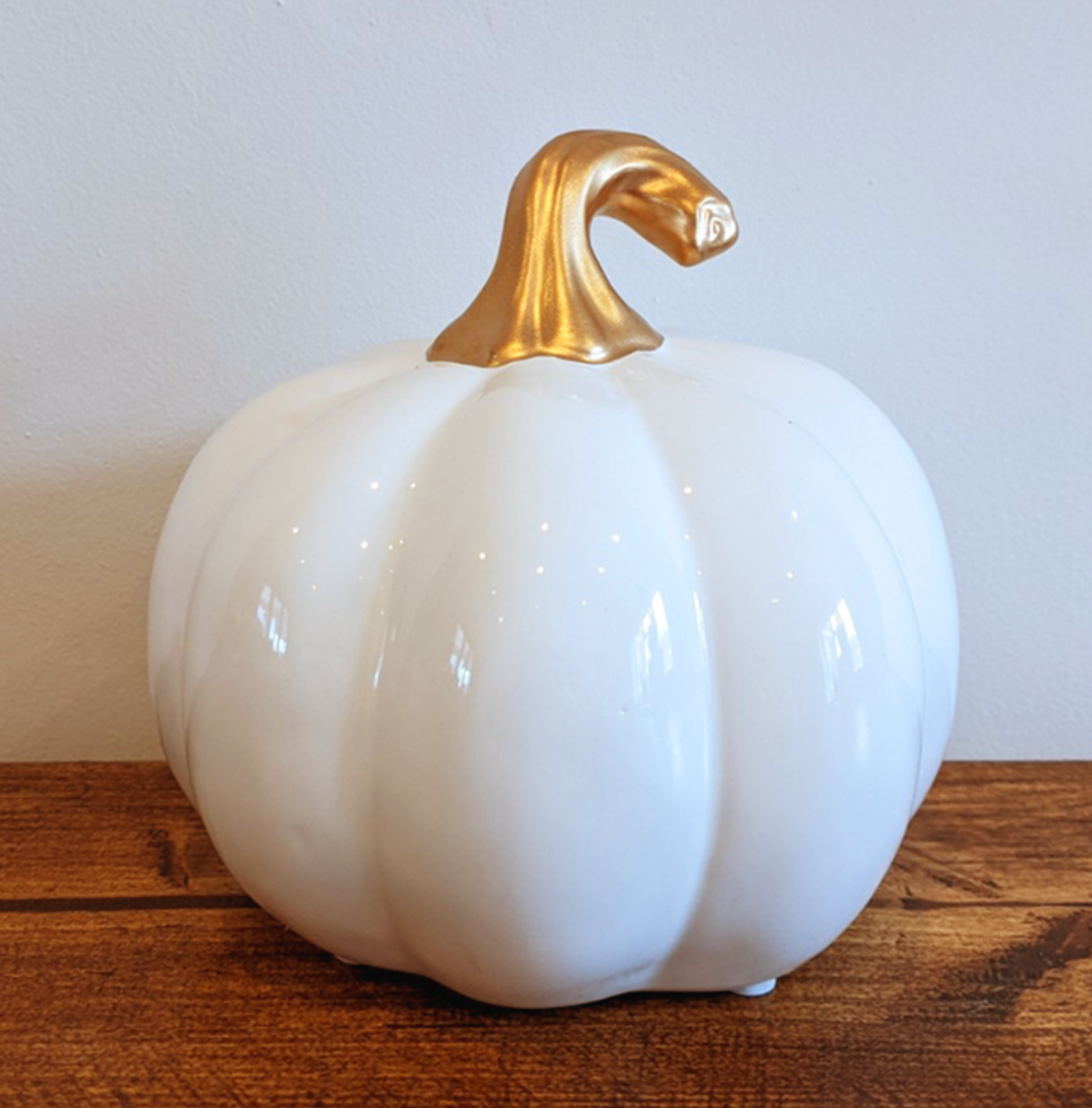 White Ceramic Pumpkin With Gold Stalk - available in 3 sizes