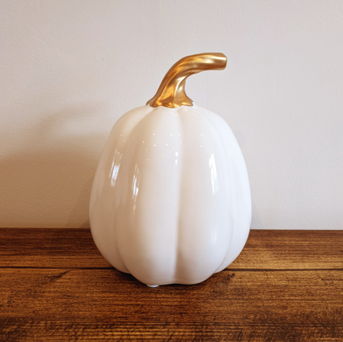 White Ceramic Pumpkin With Gold Stalk - available in 3 sizes