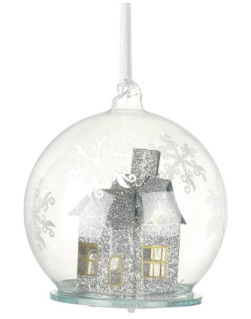 Glass bauble with LED house