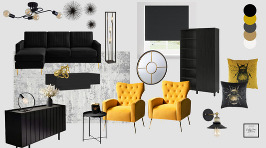 Contemporary & Industrial Living Room Design Board & Shopping list (Digital)