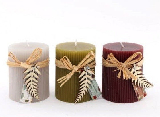 Ribbed Pillar Candles - Available in 3 colours
