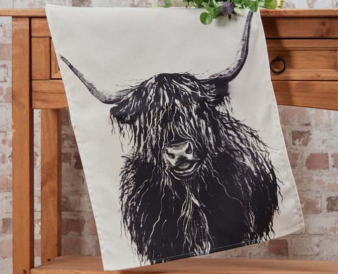 Highland cow tea towel