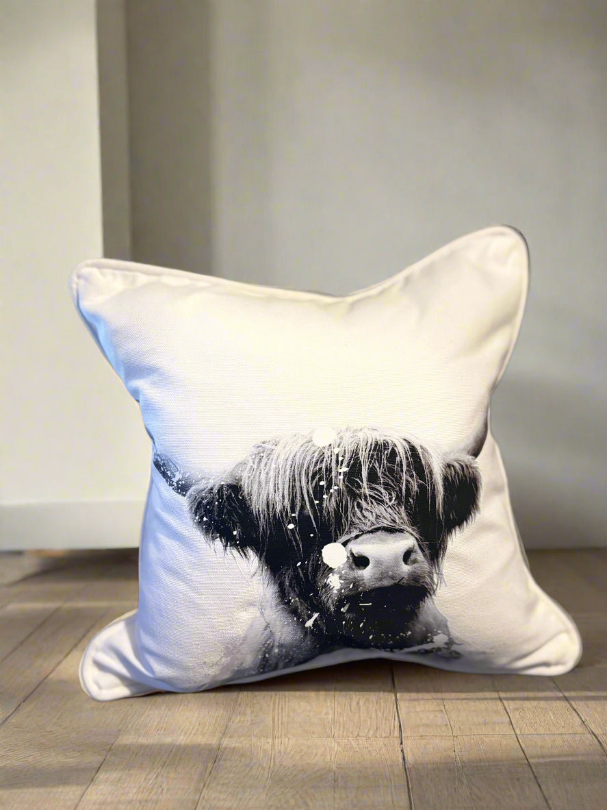 Highland Cow paint splash throw cushion