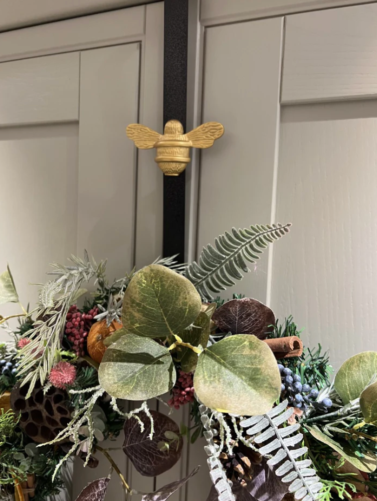Bee Door Wreath Hanger - Black with Gold Bee