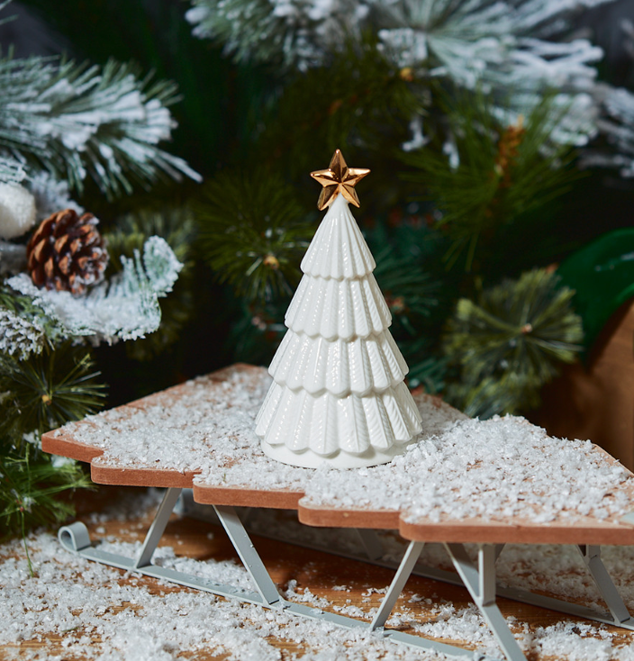 Xmas Tree white ceramic with gold star -Small