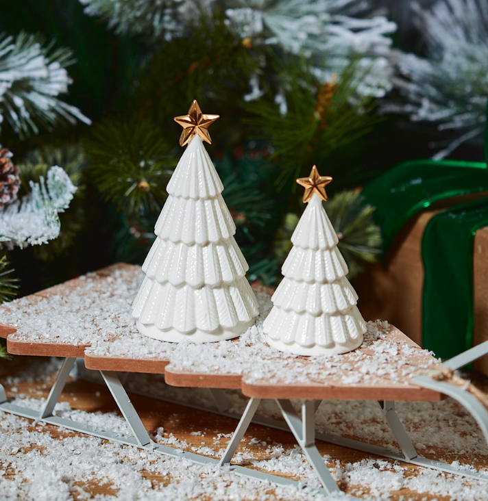 Xmas Tree white ceramic with gold star -Small