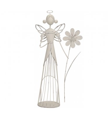 WHITE IRON ANGEL TEA LIGHT HOLDER