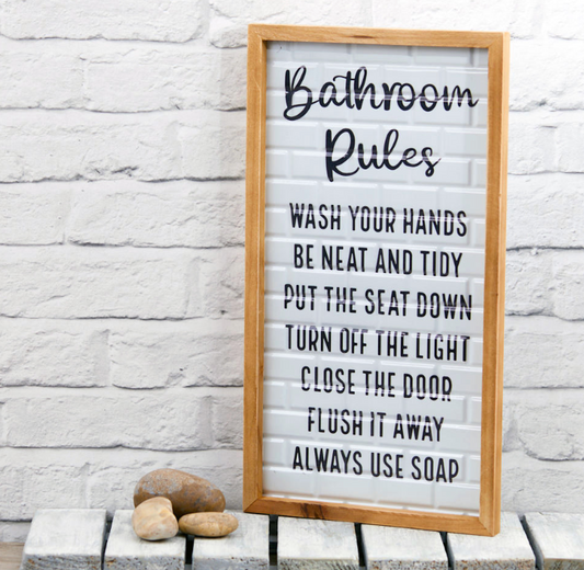 Metal Bathroom rules plaque (brick effect)