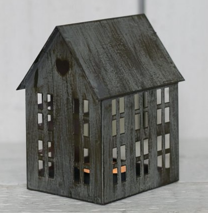 Grey Distressed Metal house Tea light holder