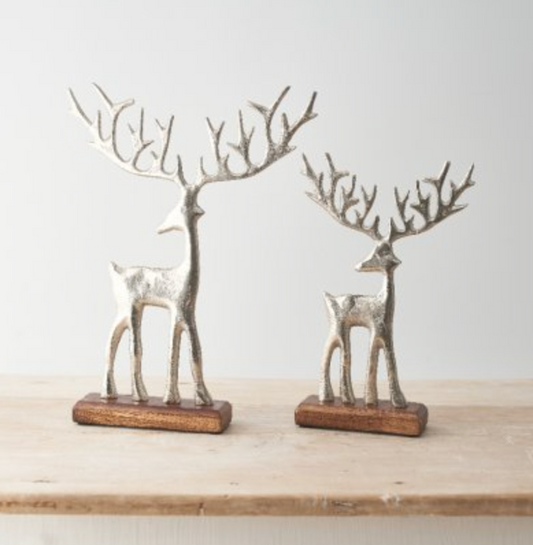 Brushed Silver Reindeer on Stand Large