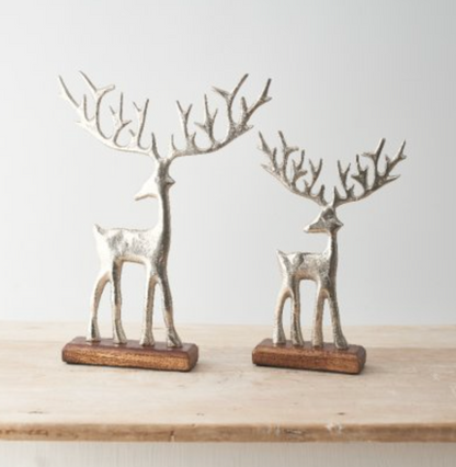 Brushed Silver Reindeer on Stand Small