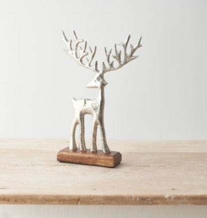 Brushed Silver Reindeer on Stand Small