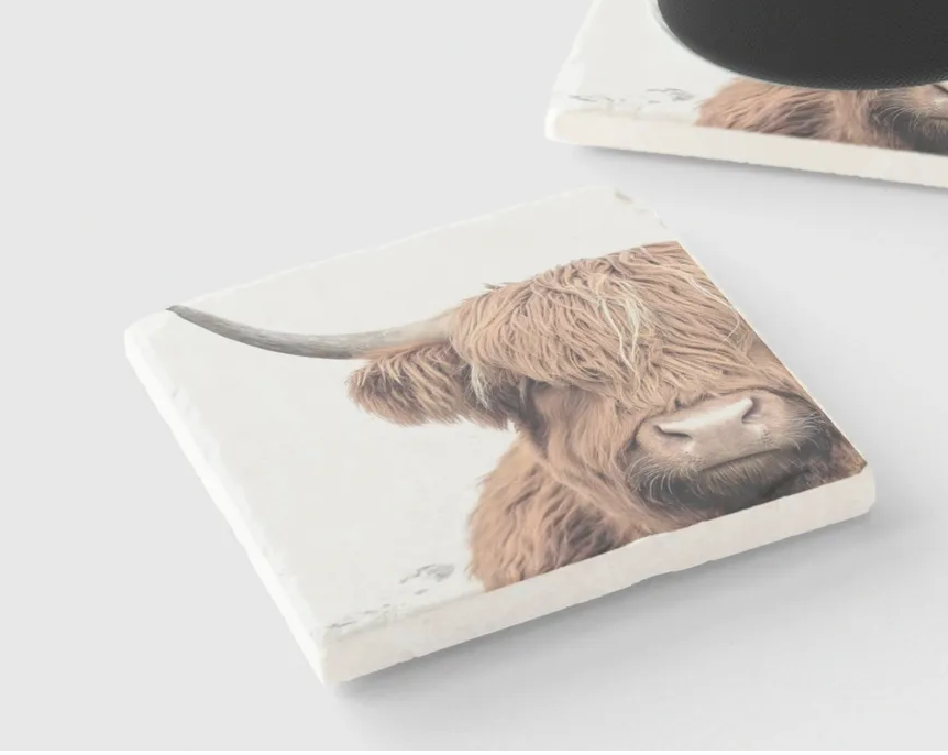 Highland Cow marble coaster