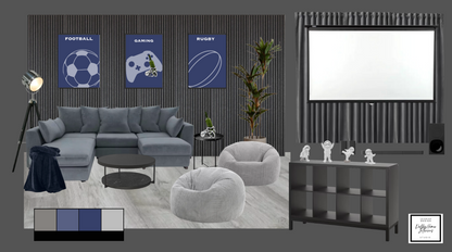 Cosy Contemporary Media Room Design Board & Shopping list (Digital)