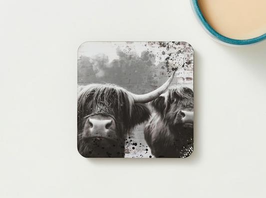 Highland Cow Couple Coaster