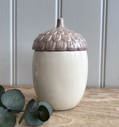 Ceramic Acorn Wax Burner with Lid 13cm - Cream/Taupe