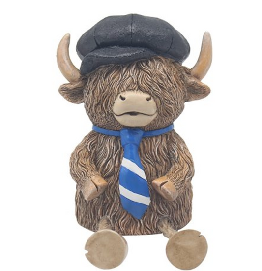 Flat Hat Highland Cow 'off to work' money bank