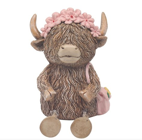 Highland Cow with Pink headband money bank