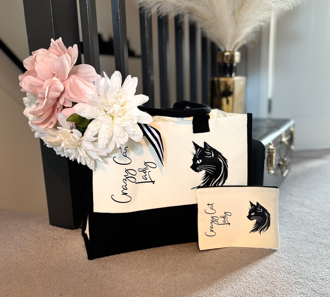 Luxury Crazy Cat Lady Tote bag & make-up bag