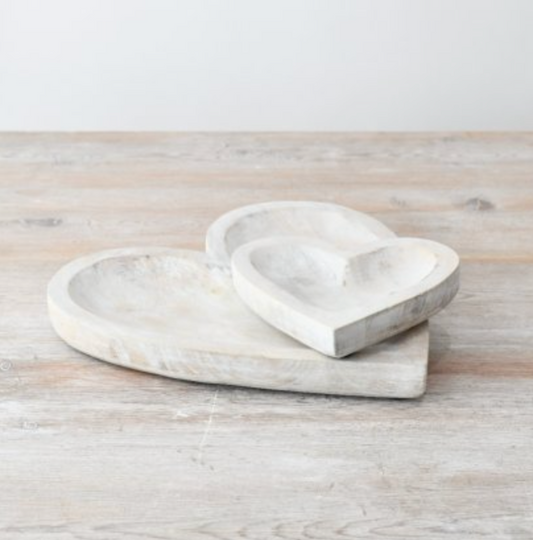 White Wooden Heart plate - Large
