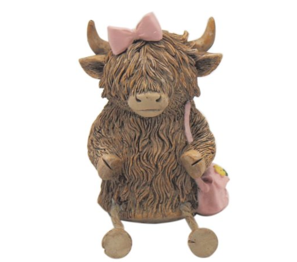 Highland Cow with Bow and Bag