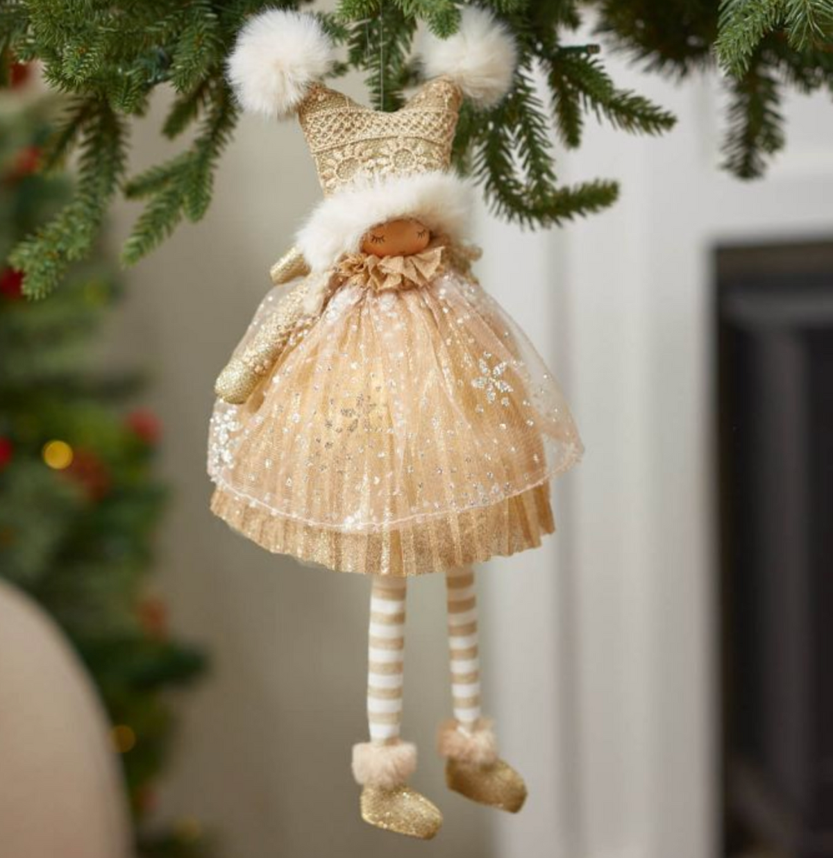 Xmas Angel LED Hanger Gold Fabric with Tutu