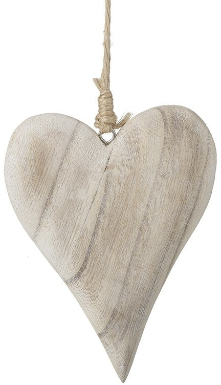 SIMPLE WOODEN HANGING HEART DECORATION - 22.5 CM