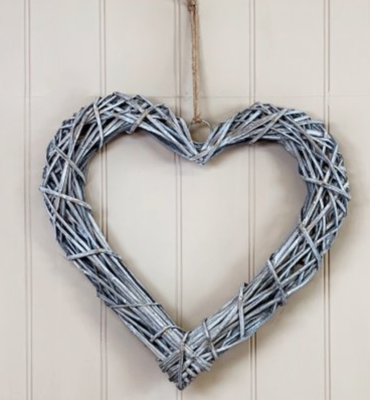RATTAN HEART GREY WASH (Wreath) - available in various sizes