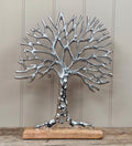 SILVER ALUMINIUM TREE OF LIFE ON BLOCK BASE - 36CM