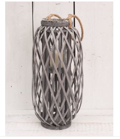 GREY WOVEN LANTERN WITH ROPE HANDLE