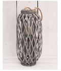 GREY WOVEN LANTERN WITH ROPE HANDLE