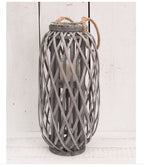 GREY WOVEN LANTERN WITH ROPE HANDLE